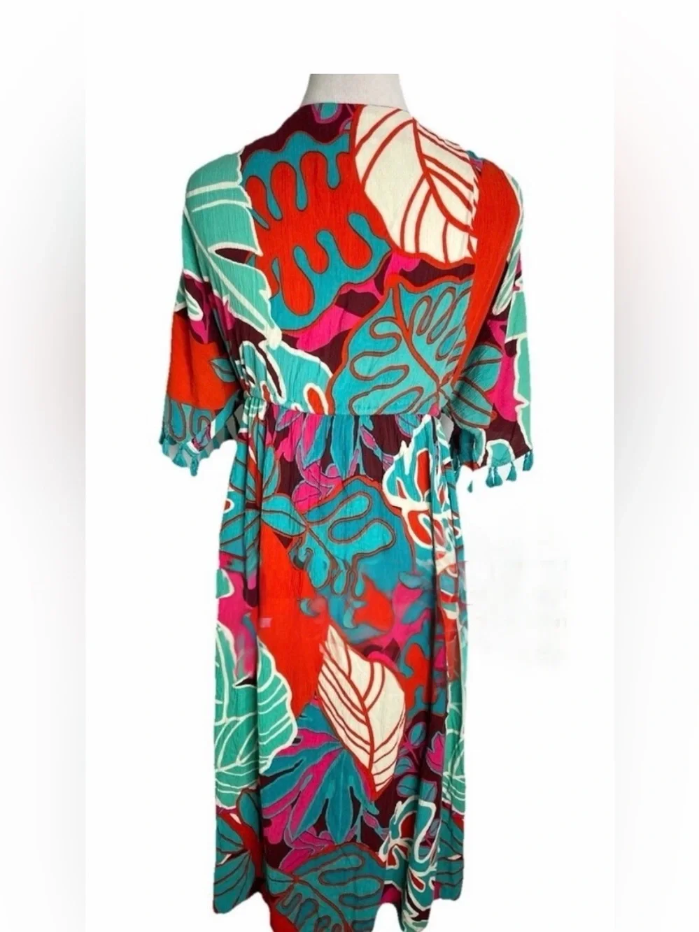 Tropical Teal & Red Floral Women’s Swim Cover-Up Dress